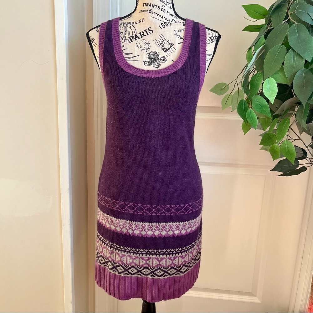 Mandee Y2K Fair Isle Sleeveless Knit Sweater Dress Purple Sz L